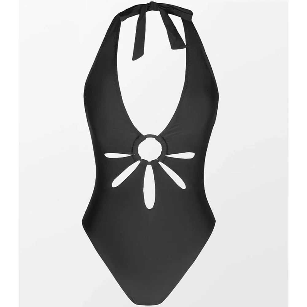 CUPSHE Women's One Piece Swimsuit Green Halter V Neck Cutout Bathing Suit NWT L - Picture 3 of 3